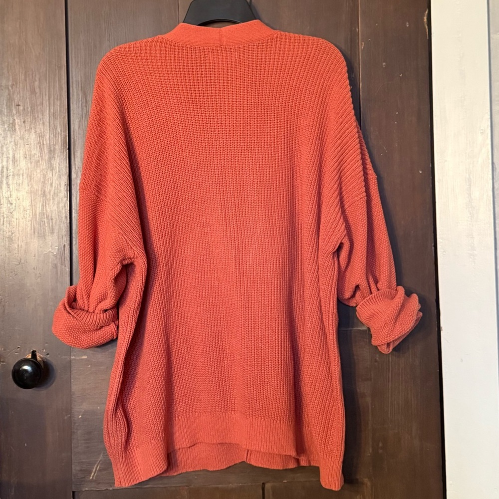 LC Lauren Conrad Rust Orange Button-Front Ribbed Cardigan - Picture 2 of 3